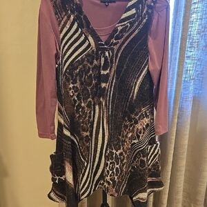 Stylish Animal Print Tunic Top - Multicolor 2 piece